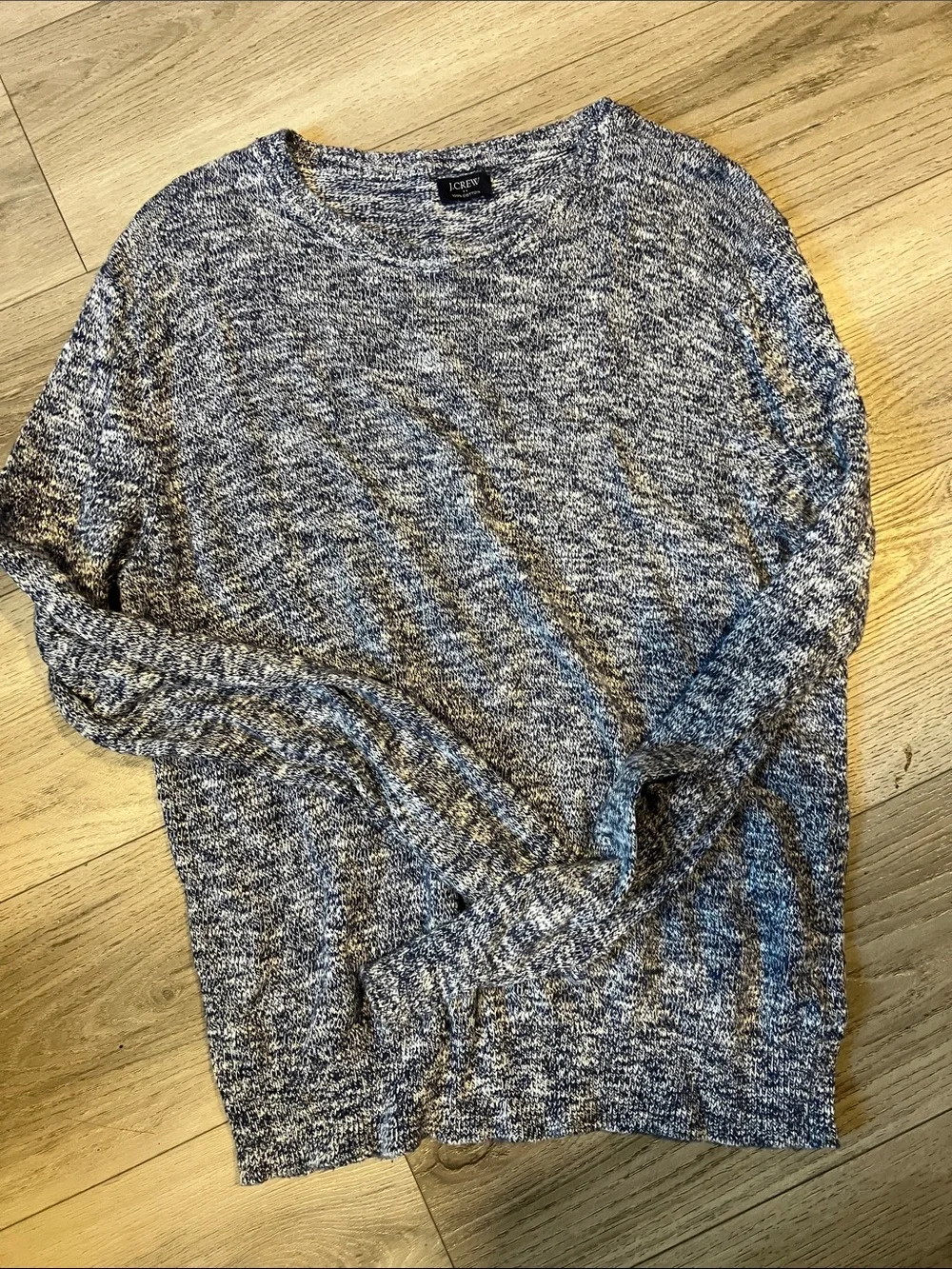 J. Crew Men's Marled Navy and White Crewneck Sweater